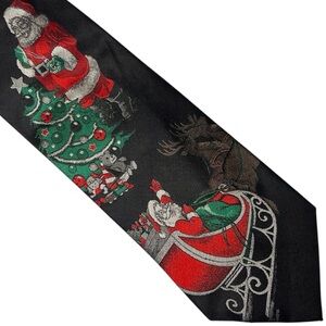 Festive Santa Christmas Tie Holidays by MMS 100% Silk Sleigh Reindeer Presents